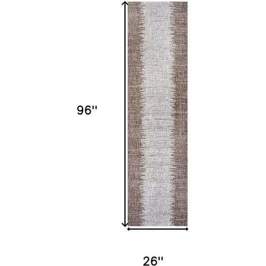 8' Brown And Beige Striped Indoor Outdoor Runner Rug Photo 3