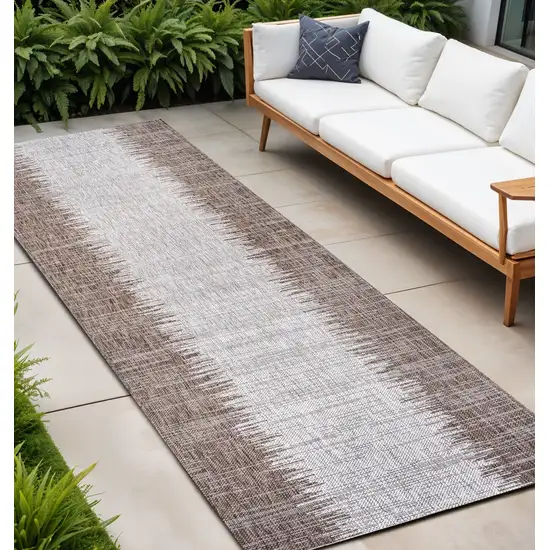 8' Brown And Beige Striped Indoor Outdoor Runner Rug Photo 1