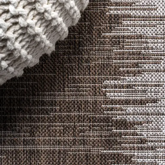 8' Brown And Beige Striped Indoor Outdoor Runner Rug Photo 9