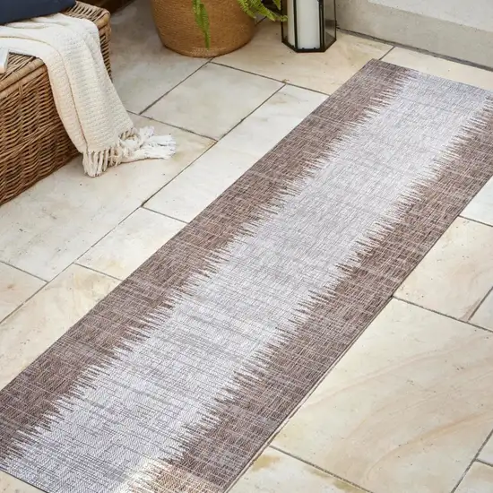 8' Brown And Beige Striped Indoor Outdoor Runner Rug Photo 5