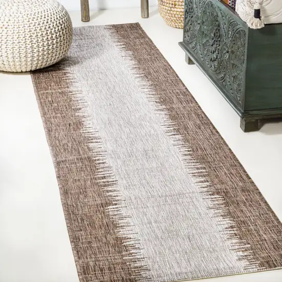 8' Brown And Beige Striped Indoor Outdoor Runner Rug Photo 4