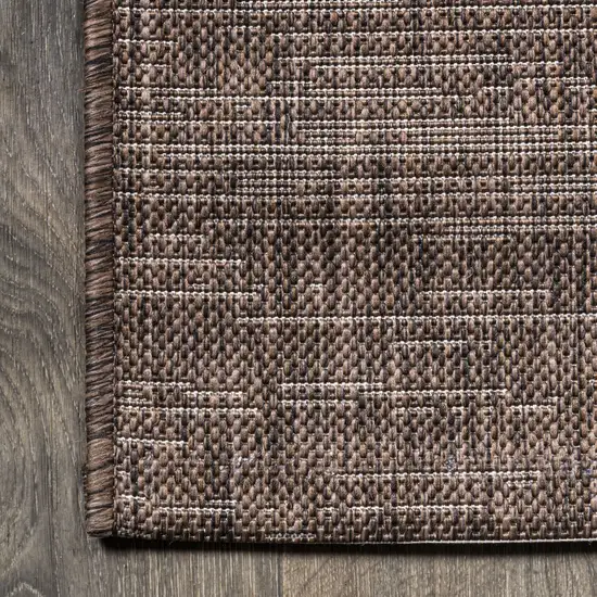 8' Brown And Beige Striped Indoor Outdoor Runner Rug Photo 7