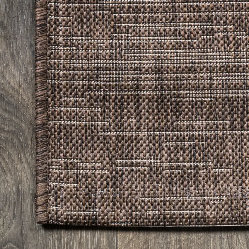 8' Brown And Beige Striped Indoor Outdoor Runner Rug Photo 7