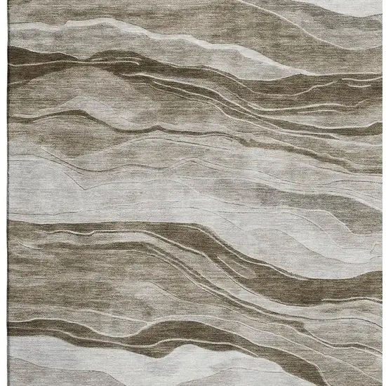 8' Brown And Beige Striped Washable Area Rug With UV Protection Photo 2