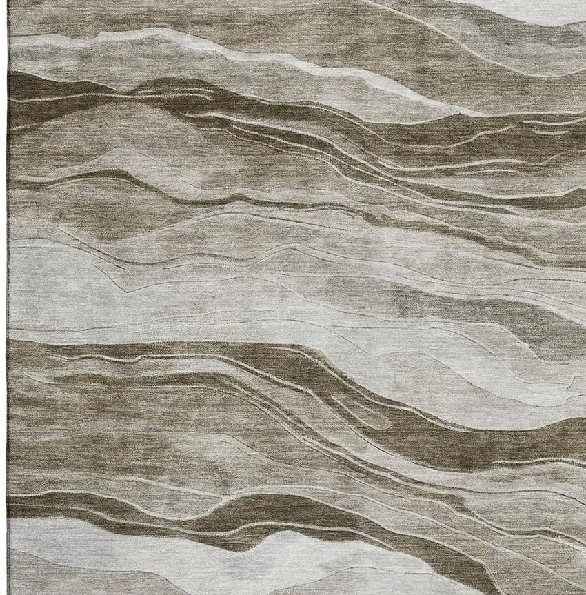 8' Brown And Beige Striped Washable Area Rug With UV Protection Photo 2