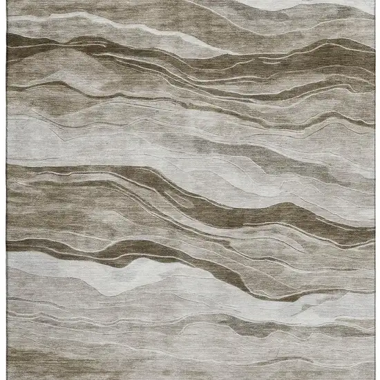 8' Brown And Beige Striped Washable Area Rug With UV Protection Photo 3