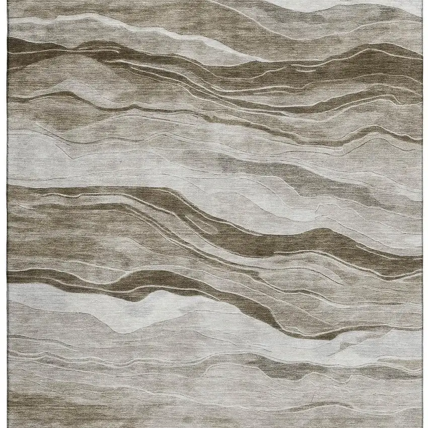 8' Brown And Beige Striped Washable Area Rug With UV Protection Photo 3