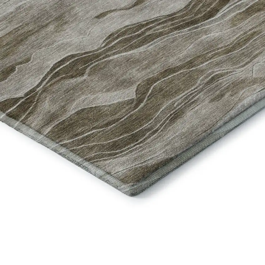 8' Brown And Beige Striped Washable Area Rug With UV Protection Photo 7