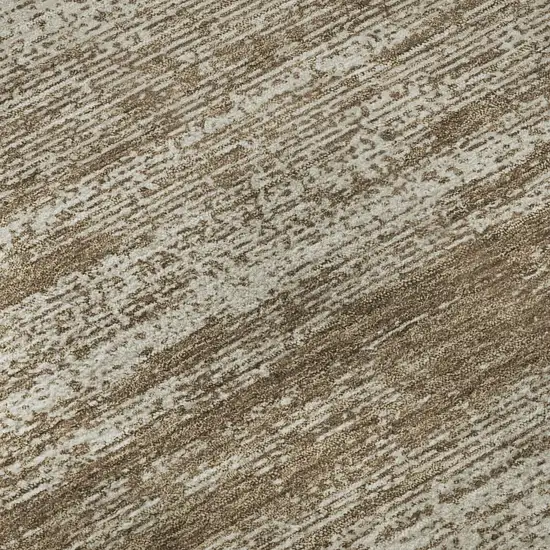 8' Brown And Beige Striped Washable Round Rug With UV Protection Photo 9