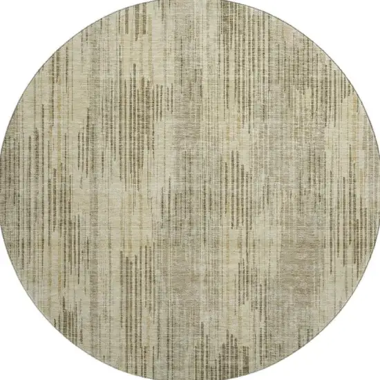 8' Brown And Beige Striped Washable Round Rug With UV Protection Photo 4