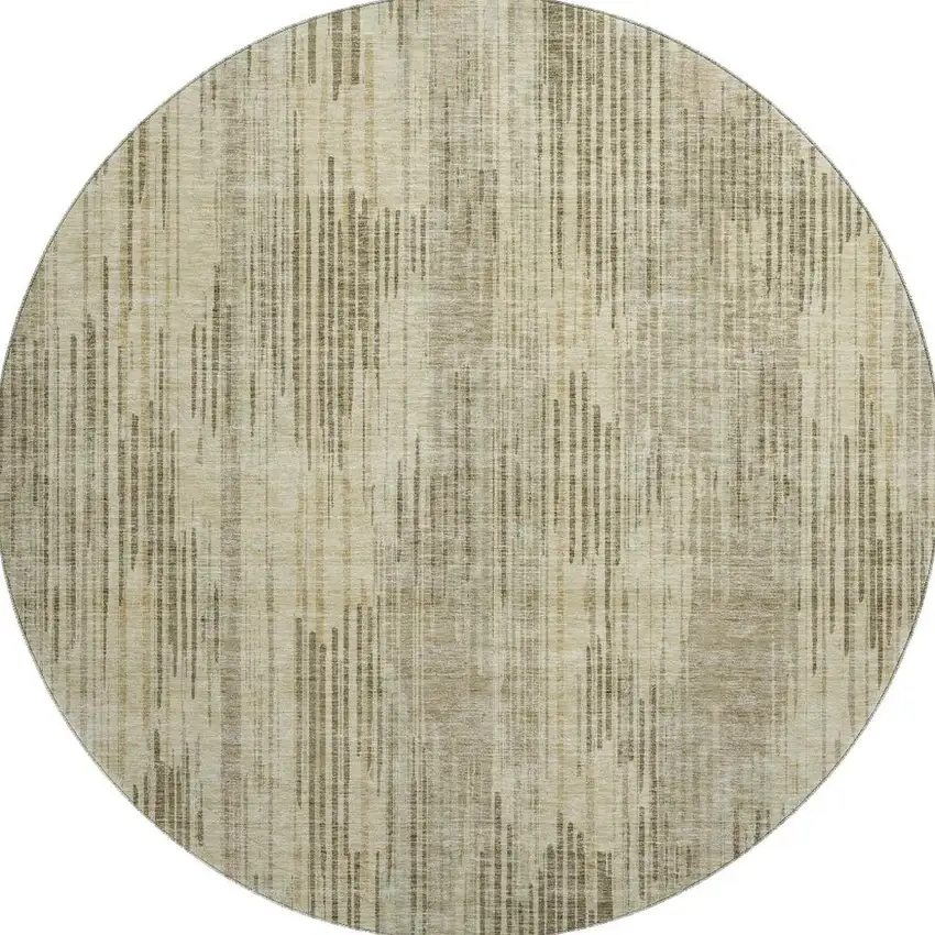 8' Brown And Beige Striped Washable Round Rug With UV Protection Photo 4