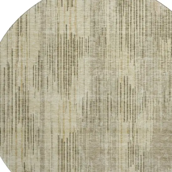 8' Brown And Beige Striped Washable Round Rug With UV Protection Photo 3