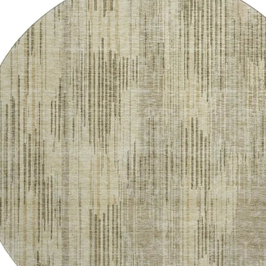 8' Brown And Beige Striped Washable Round Rug With UV Protection Photo 3