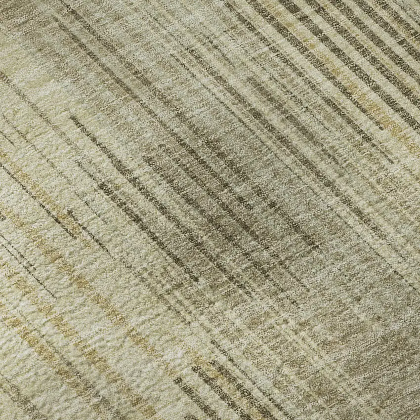 8' Brown And Beige Striped Washable Round Rug With UV Protection Photo 9