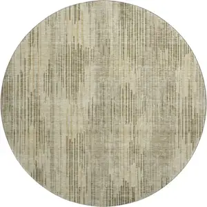 Photo of 8' Brown And Beige Striped Washable Round Rug With UV Protection