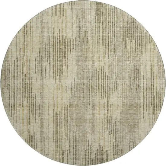 8' Brown And Beige Striped Washable Round Rug With UV Protection Photo 1