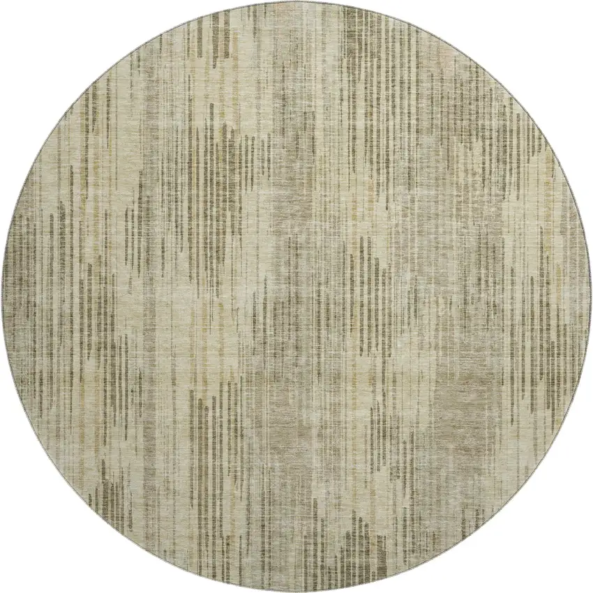 8' Brown And Beige Striped Washable Round Rug With UV Protection Photo 1