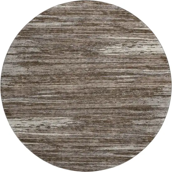 8' Brown And Beige Striped Washable Round Rug With UV Protection Photo 1