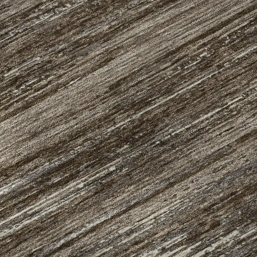 8' Brown And Beige Striped Washable Round Rug With UV Protection Photo 9