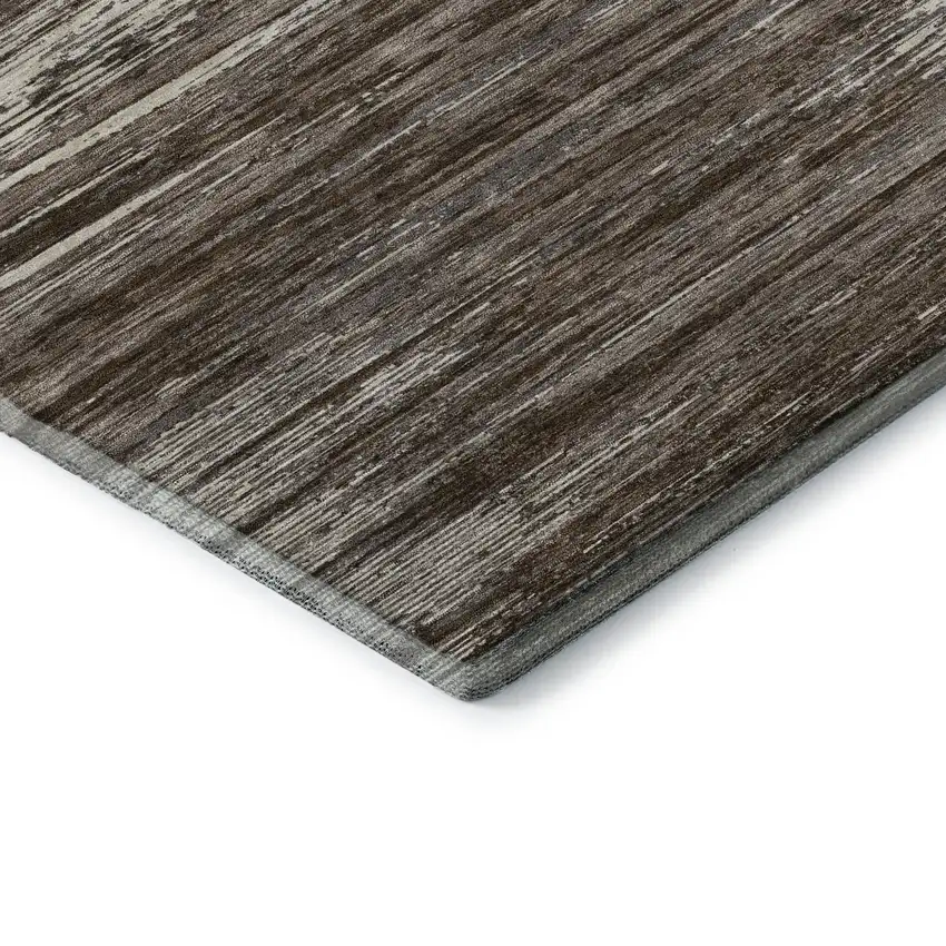 8' Brown And Beige Striped Washable Round Rug With UV Protection Photo 7