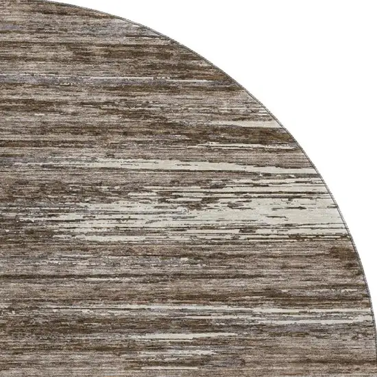 8' Brown And Beige Striped Washable Round Rug With UV Protection Photo 4