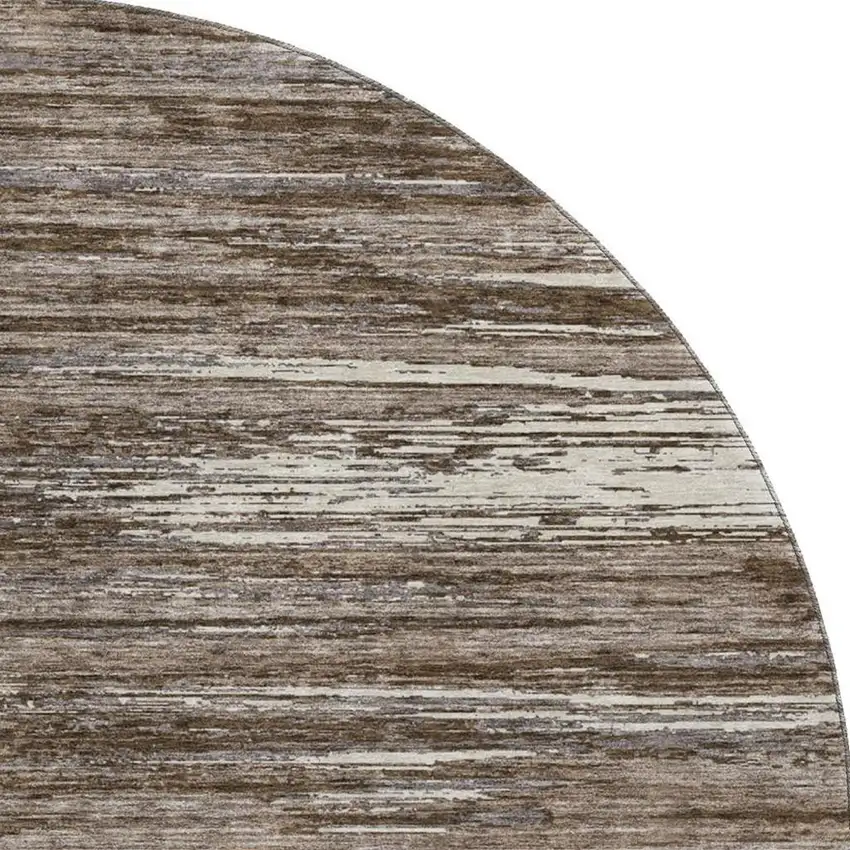 8' Brown And Beige Striped Washable Round Rug With UV Protection Photo 4