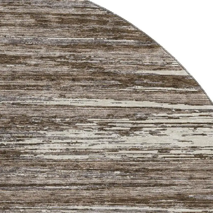 8' Brown And Beige Striped Washable Round Rug With UV Protection Photo 3