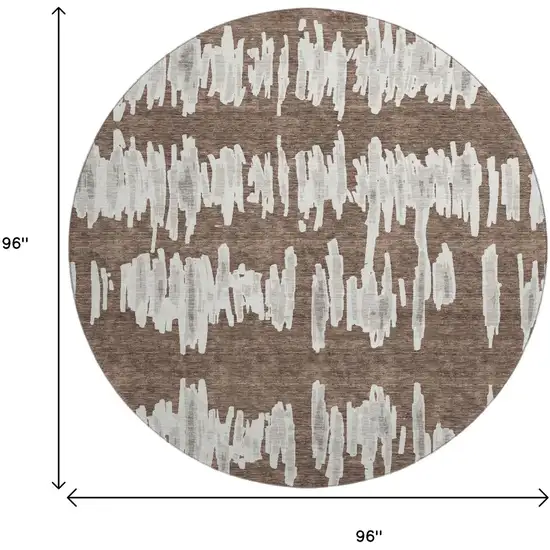 8' Brown And Beige Striped Washable Round Rug With UV Protection Photo 3