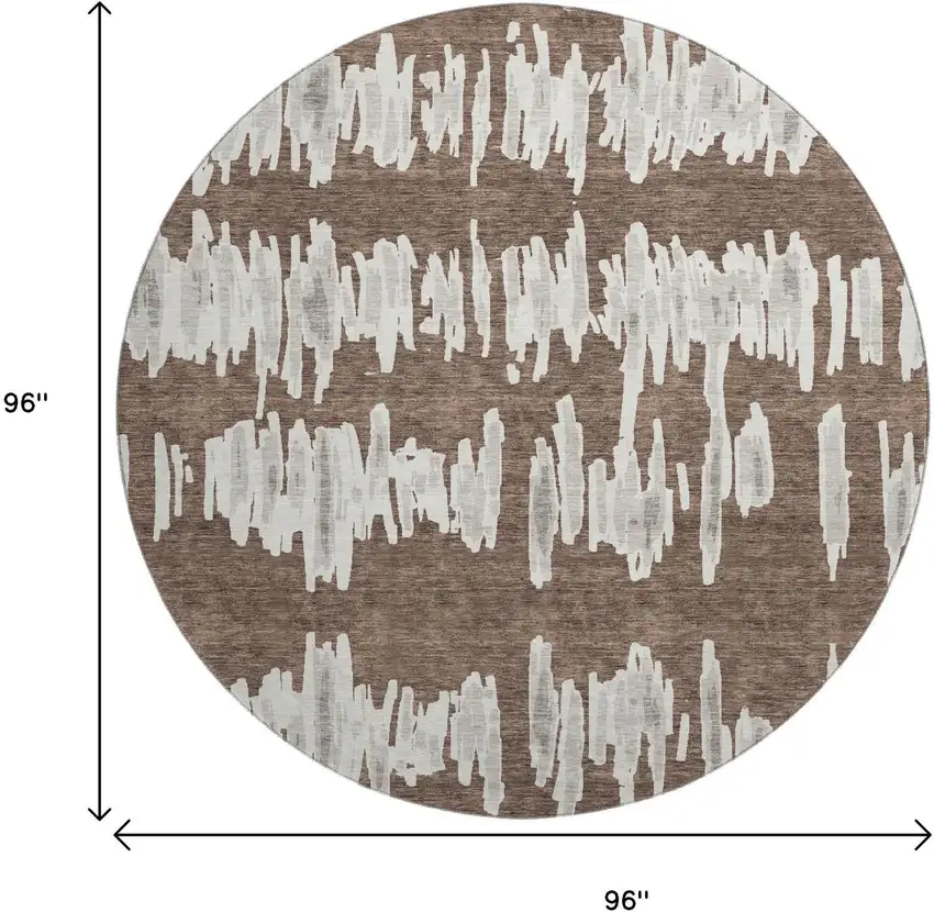 8' Brown And Beige Striped Washable Round Rug With UV Protection Photo 3