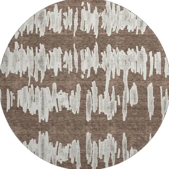 8' Brown And Beige Striped Washable Round Rug With UV Protection Photo 3