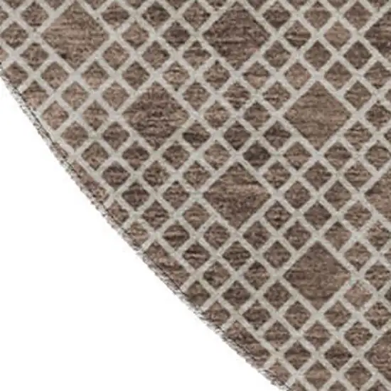 8' Brown And Beige Striped Washable Round Rug With UV Protection Photo 3