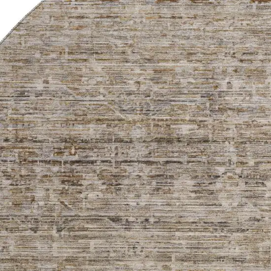 8' Brown And Beige Striped Washable Round Rug With UV Protection Photo 2