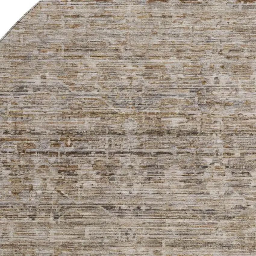 8' Brown And Beige Striped Washable Round Rug With UV Protection Photo 2