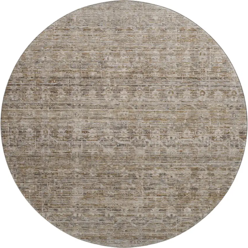 8' Brown And Beige Striped Washable Round Rug With UV Protection Photo 1
