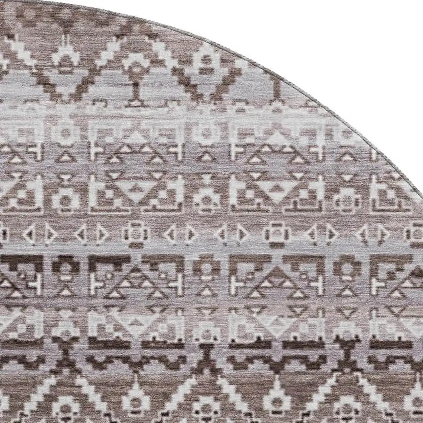 8' Brown And Beige Striped Washable Round Rug With UV Protection Photo 3