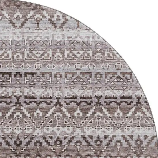 8' Brown And Beige Striped Washable Round Rug With UV Protection Photo 4