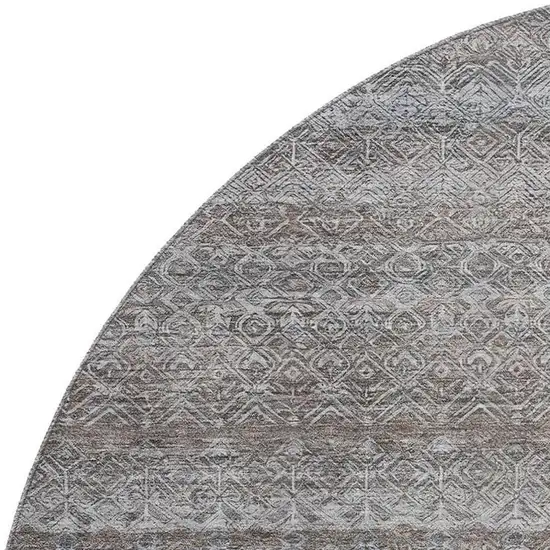 8' Brown And Beige Striped Washable Round Rug With UV Protection Photo 3