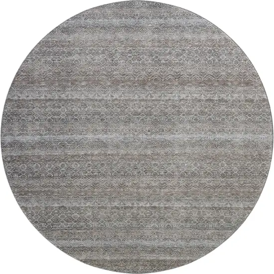 8' Brown And Beige Striped Washable Round Rug With UV Protection Photo 1