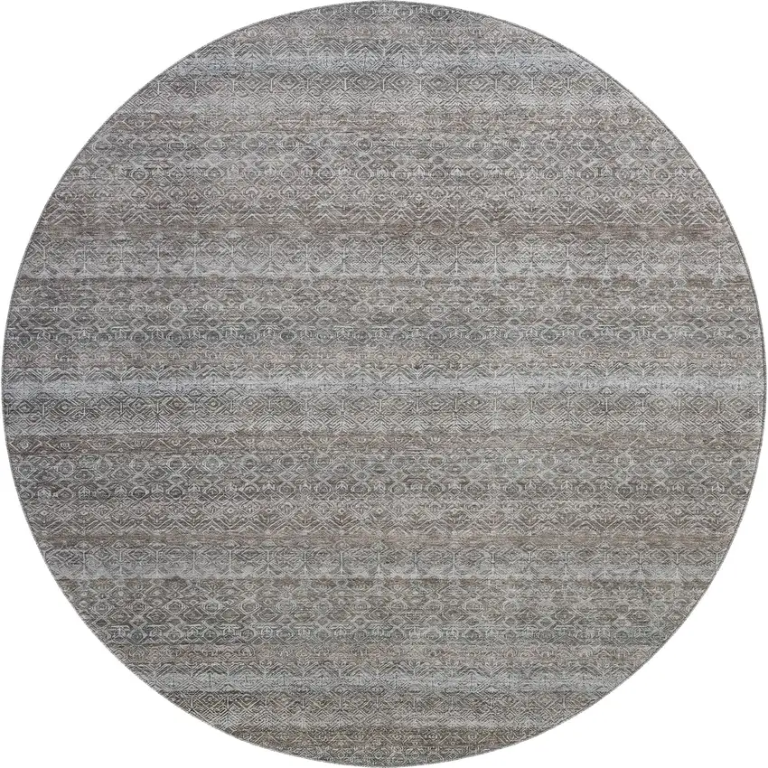 8' Brown And Beige Striped Washable Round Rug With UV Protection Photo 1