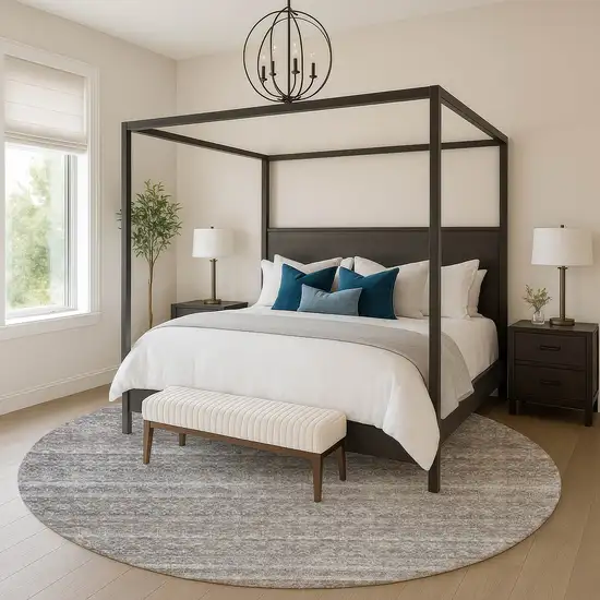 8' Brown And Beige Striped Washable Round Rug With UV Protection Photo 5