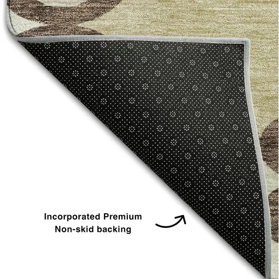 8' Brown And Beige Trellis Washable Round Rug With UV Protection Photo 6