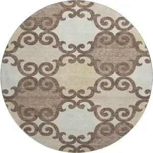 Photo of 8' Brown And Beige Trellis Washable Round Rug With UV Protection