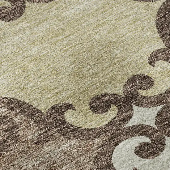 8' Brown And Beige Trellis Washable Round Rug With UV Protection Photo 9