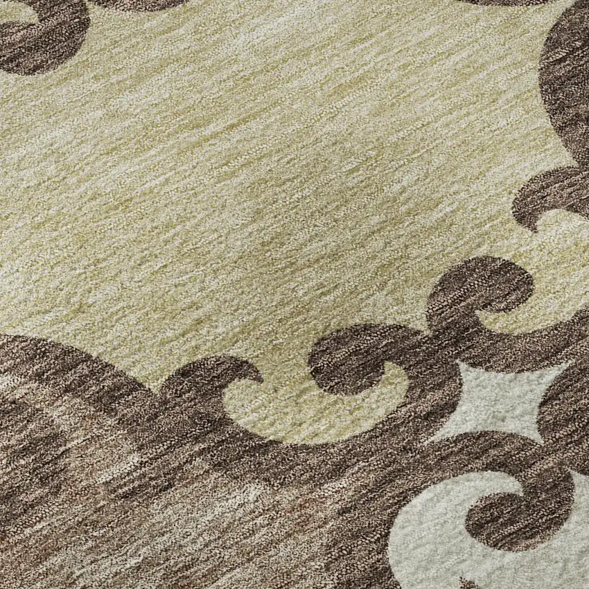 8' Brown And Beige Trellis Washable Round Rug With UV Protection Photo 9