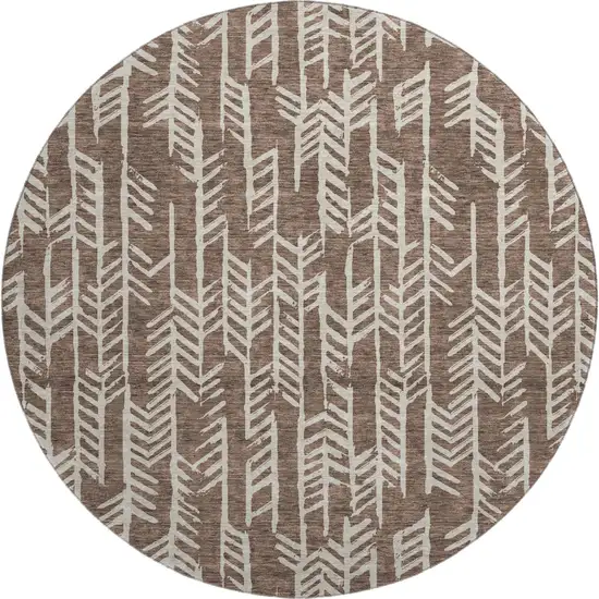 8' Brown And Beige Tribal Washable Round Rug With UV Protection Photo 1