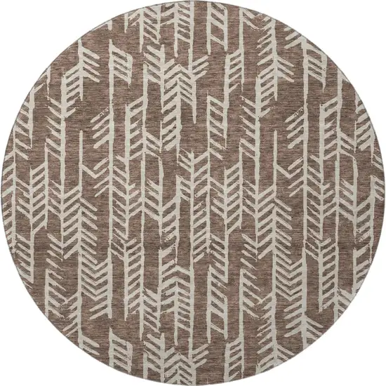 8' Brown And Beige Tribal Washable Round Rug With UV Protection Photo 3