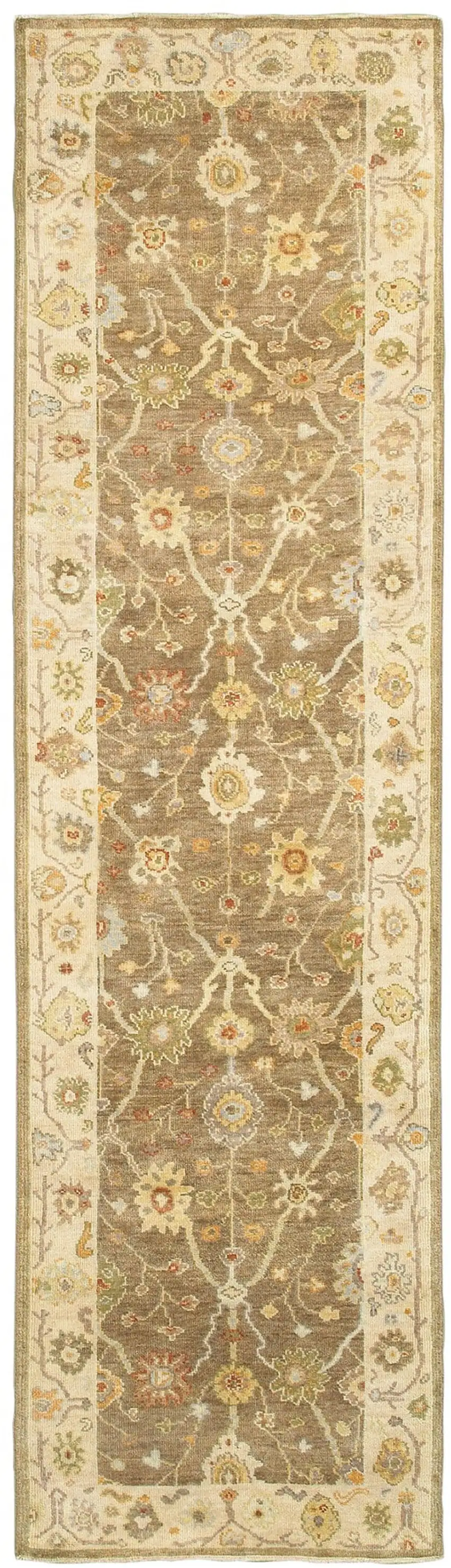 10' Brown And Beige Wool Oriental Hand Knotted Runner Rug Photo 2
