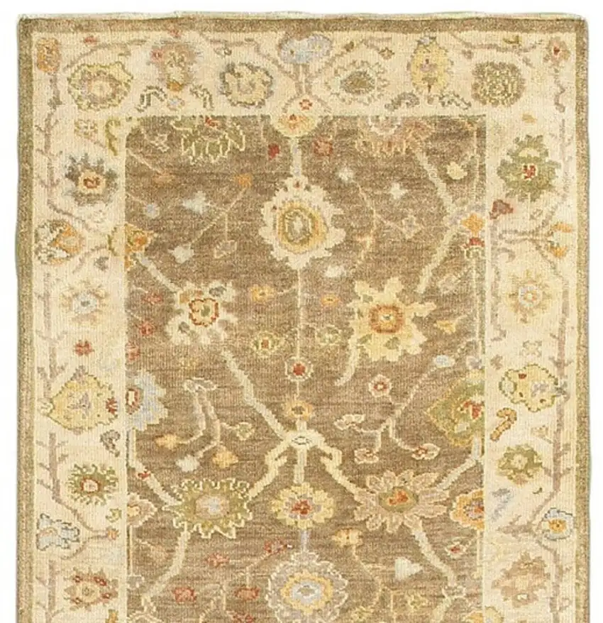 10' Brown And Beige Wool Oriental Hand Knotted Runner Rug Photo 4