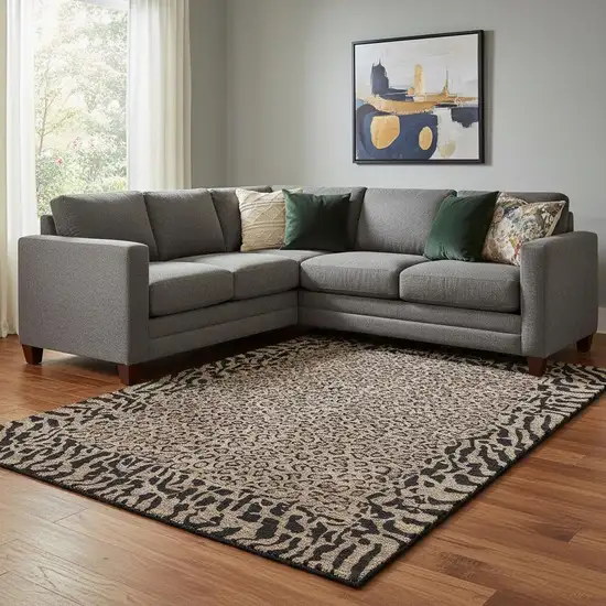 8' Brown And Black Animal Print Washable Area Rug With UV Protection Photo 2