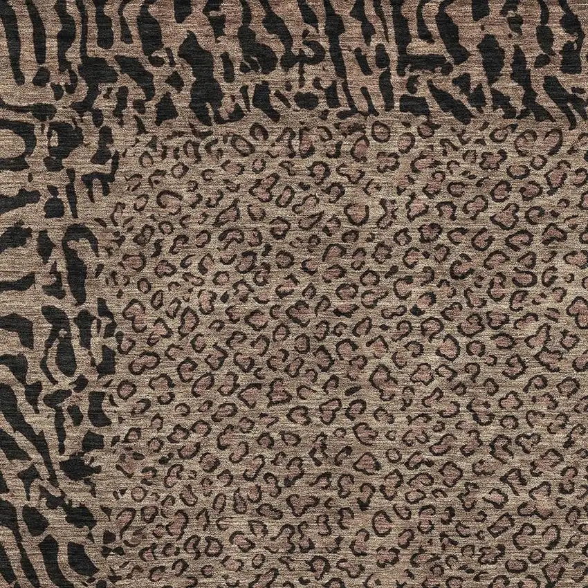 8' Brown And Black Animal Print Washable Area Rug With UV Protection Photo 2